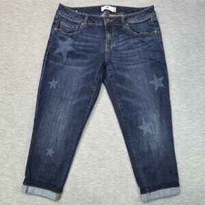 Cabi Womens Blue Denim Stars Slim Fit Boyfriend Jeans Cropped Rolled Cuffs Sz 6